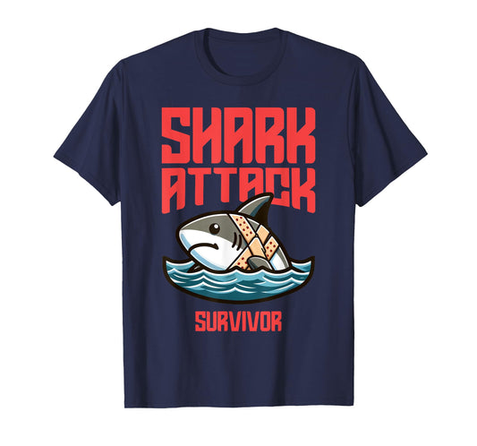 Cool Shark Attack Survivor Injury Beach Funny Shark T-Shirt for Men Women Kids
