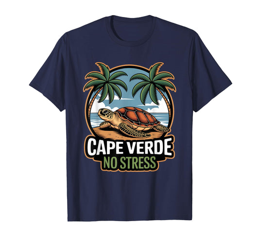 Cape Verde No Stress Beach Turtle & Palm Design T-Shirt
