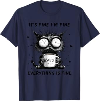 Funny Cat Lover It's Fine I'm Fine Everything Is Fine Men Women Kids T-Shirt