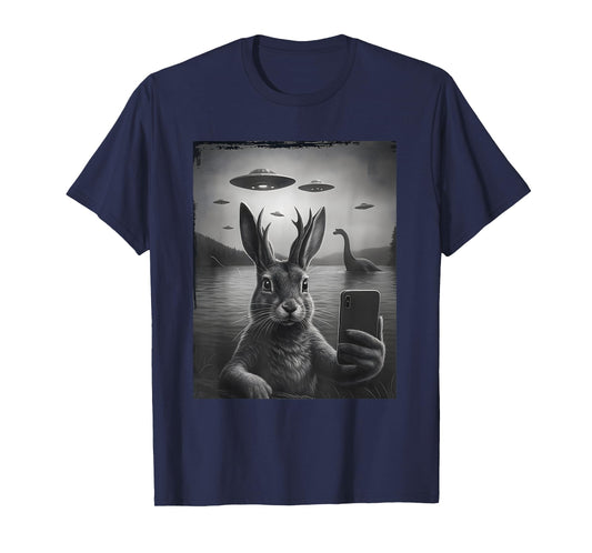 Cryptid Jackalope Selfie Adventure UFO T-Shirt
