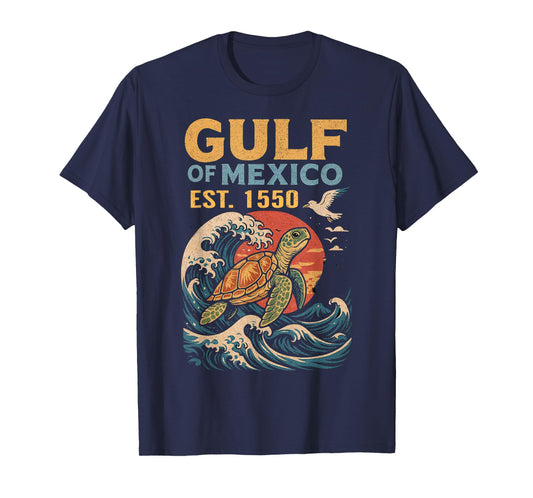 Retro Vintage Gulf of Mexico Est 1550 Turtle Sea Art Design T-Shirt