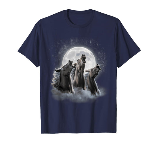 3 Horses Howling At The Moon Funny Horse Lover Equestrian T-Shirt