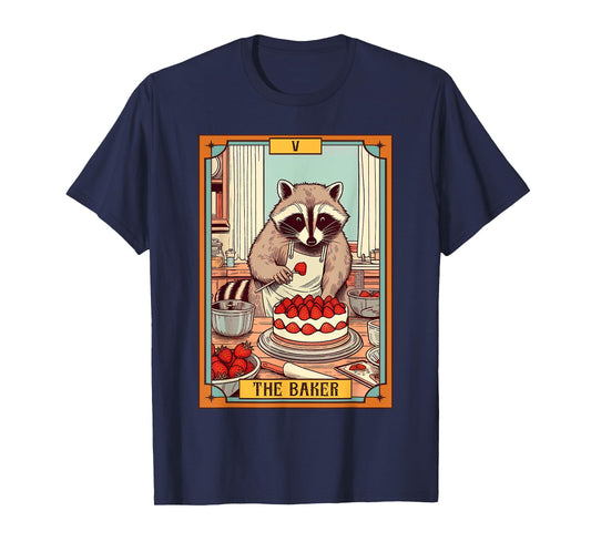 Baker Baking Lover Racoon making Cake The Baker Tarot Card T-Shirt