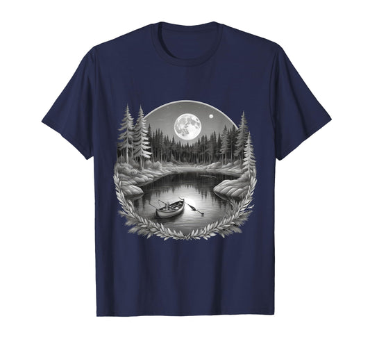 Scenic Moonlight Fishing Retired Anglers with Rowboat Lake T-Shirt