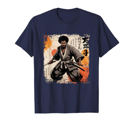 Vintage African Samurai Afro American Bushido Warrior Katana T-Shirt