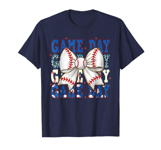 Coquette Bow Game Day Baseball Softball Funny Cheer Mom Life T-Shirt