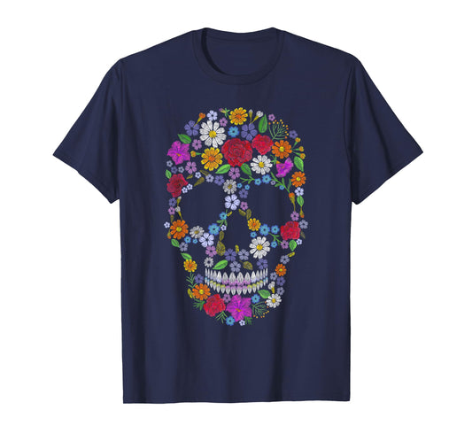 Dia de los Muertos Floral Sugar Skull Mexican Halloween T-Shirt