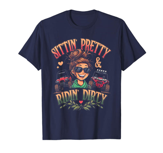 Messy Bun Mom Sunglasses UTV Offroad SXS Life Riding Girls T-Shirt