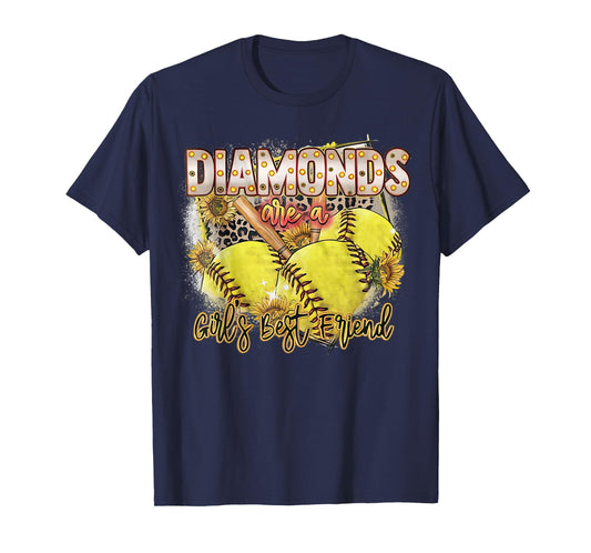Diamonds Are A Girls Best Friend Baseball Softball Moms T-Shirt