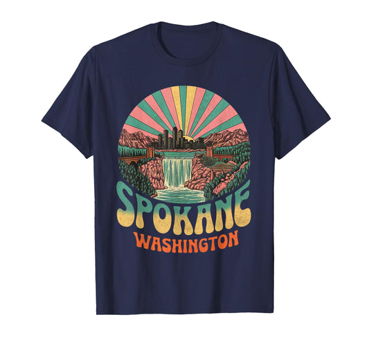 Vintage Spokane Washington Sunset Skyline Cityscape Retro T-Shirt