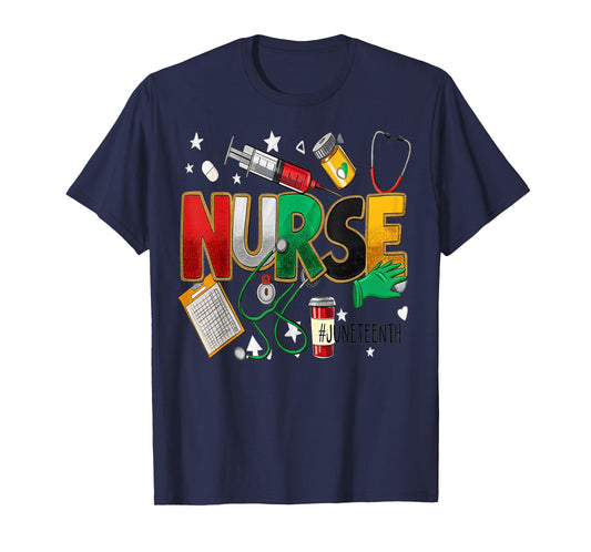 Juneteenth Nurse's Life Heart Stethoscope Nurse's Day T-Shirt