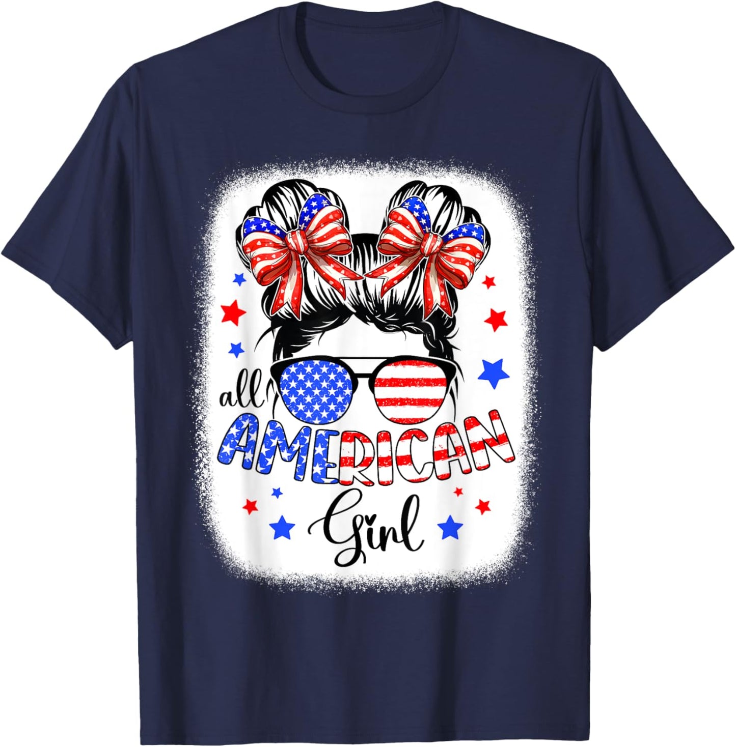 All American Girl 4th of July Shirt Daughter Messy Bun USA T-Shirt