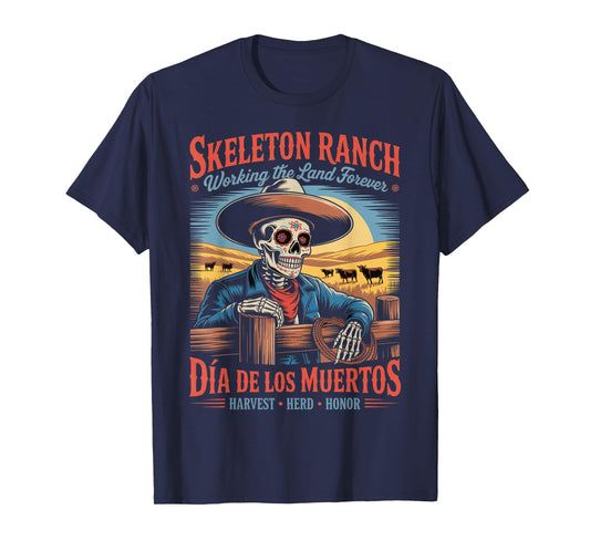 Retro Día de Los Muertos Cowboy Farmer T-Shirt
