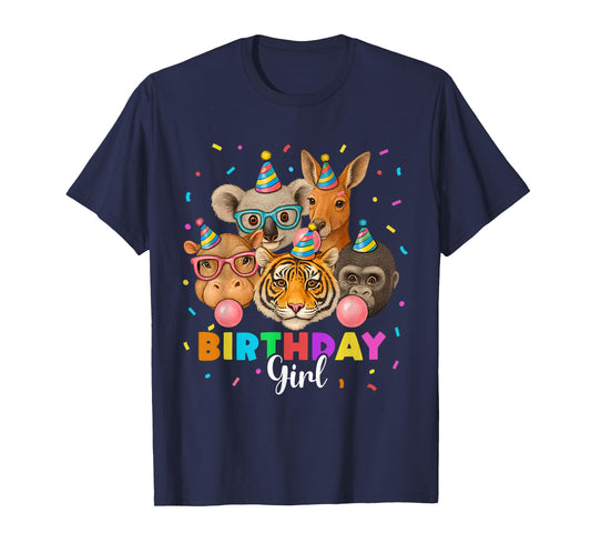 Happy Birthday Girl Zoo Animals Wildlife Party Youth Kids T-Shirt