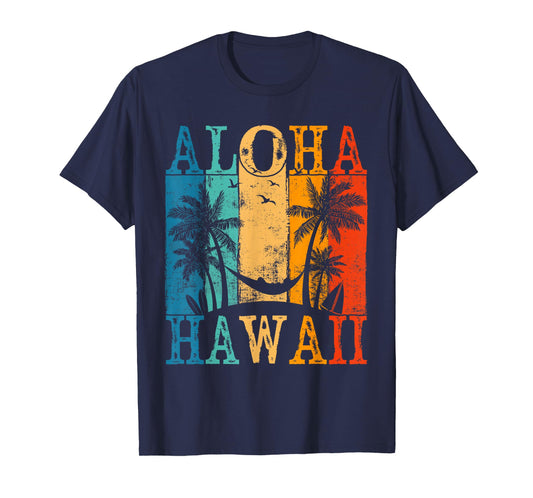 Aloha Hawaii Hawaiian Island Vintage Palm Trees Sunset T-Shirt