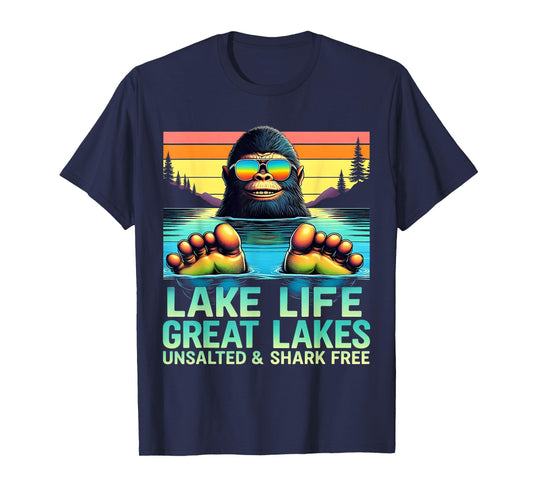 Unsalted Fishing Lake Life Bigfoot Drinking Great Lakes T-Shirt