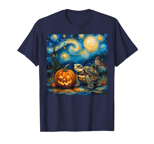 Turtle Pumpkin Van Gogh Starry Night Style Artwork Halloween T-Shirt