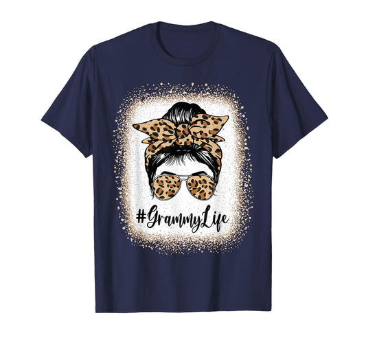 Grammy Life Bleached Leopard Messy Bun Mother's day T-Shirt