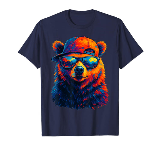 Colorful Bear Wearing Sunglasses Wildlife Artwork Graphic T-Shirt
