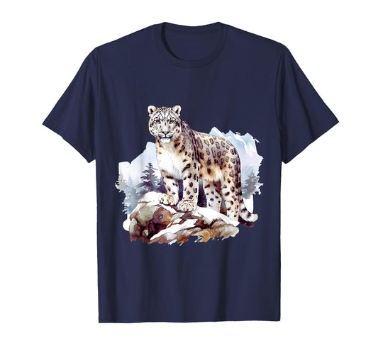 Snow Leopard Winter Mountain Big Cat Wildlife T-Shirt