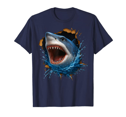 Great White Shark Torn Cloth Funny 3D Graphic T-Shirt