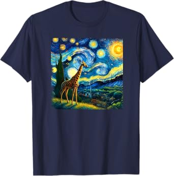 Giraffe Starry Night Van Gogh Painting Giraffe Lover T-Shirt