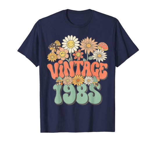 Retro Groovy Vintage 1985 Floral Hippie Daisy 40th Birthday T-Shirt