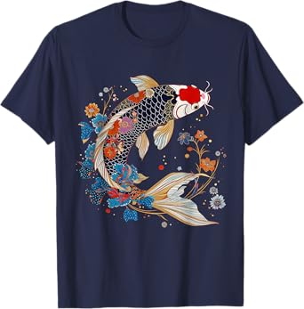 Koi Fish Vintage Flowers Japanese Art Floral Koi Carp T-Shirt