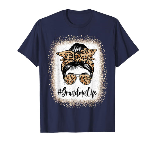 Grandma Life Bleached Leopard Messy Bun Mother's day T-Shirt