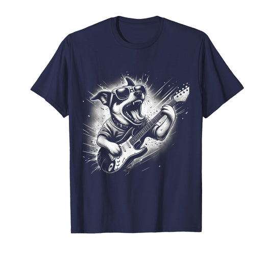 Rock n Roll Dog Cool Dog with Guitar Rock Star Dog Art T-Shirt