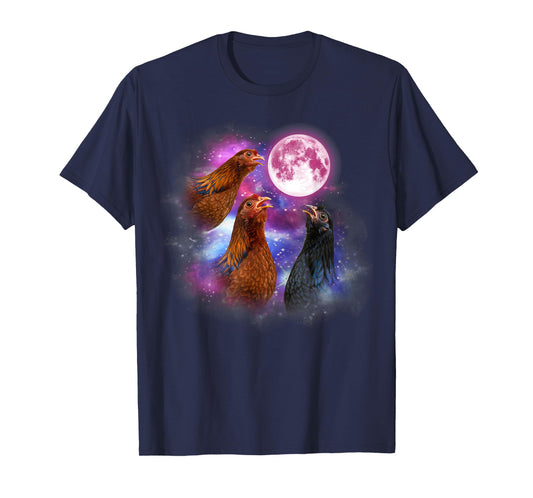 Three chickens Howling At The Moon Wildlife colorful T-Shirt