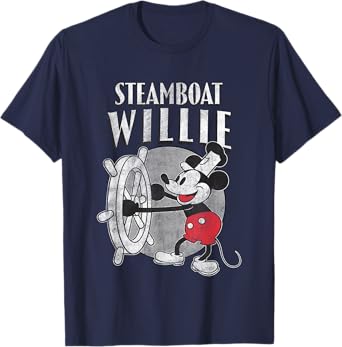 Disney Steamboat Willie Mickey Vintage Big Chest Poster T-Shirt