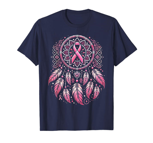 Pink Ribbon Native Indian Dream Catcher Art Breast Cancer T-Shirt