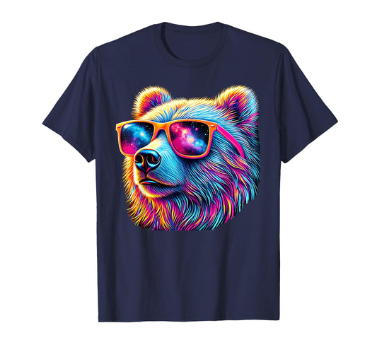 Bear Face Wearing Sunglasses Wildlife Graphic Colorful Bear T-Shirt
