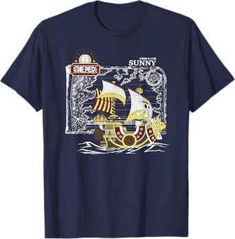One Piece Anime Thousand Sunny Ship with Map and Logo T-Shirt