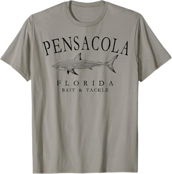 Pensacola Florida Shark Fishing Arched Black Letters T-Shirt