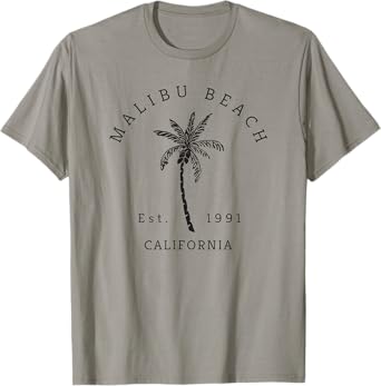 Retro Cool Malibu Beach California Novelty Art Palm Tree T-Shirt
