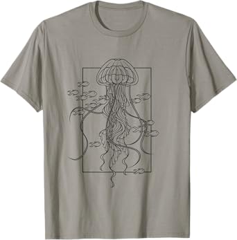 Graphic Jellyfish with Fishes in Sea T-Shirt