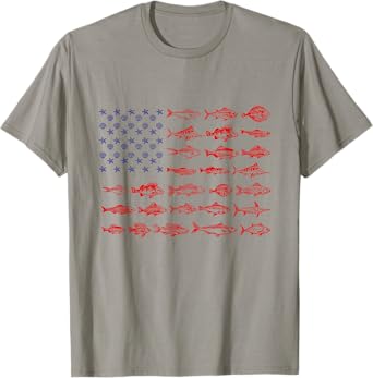 Fish and Sea Shells American Flag Fishing Lovers T-Shirt
