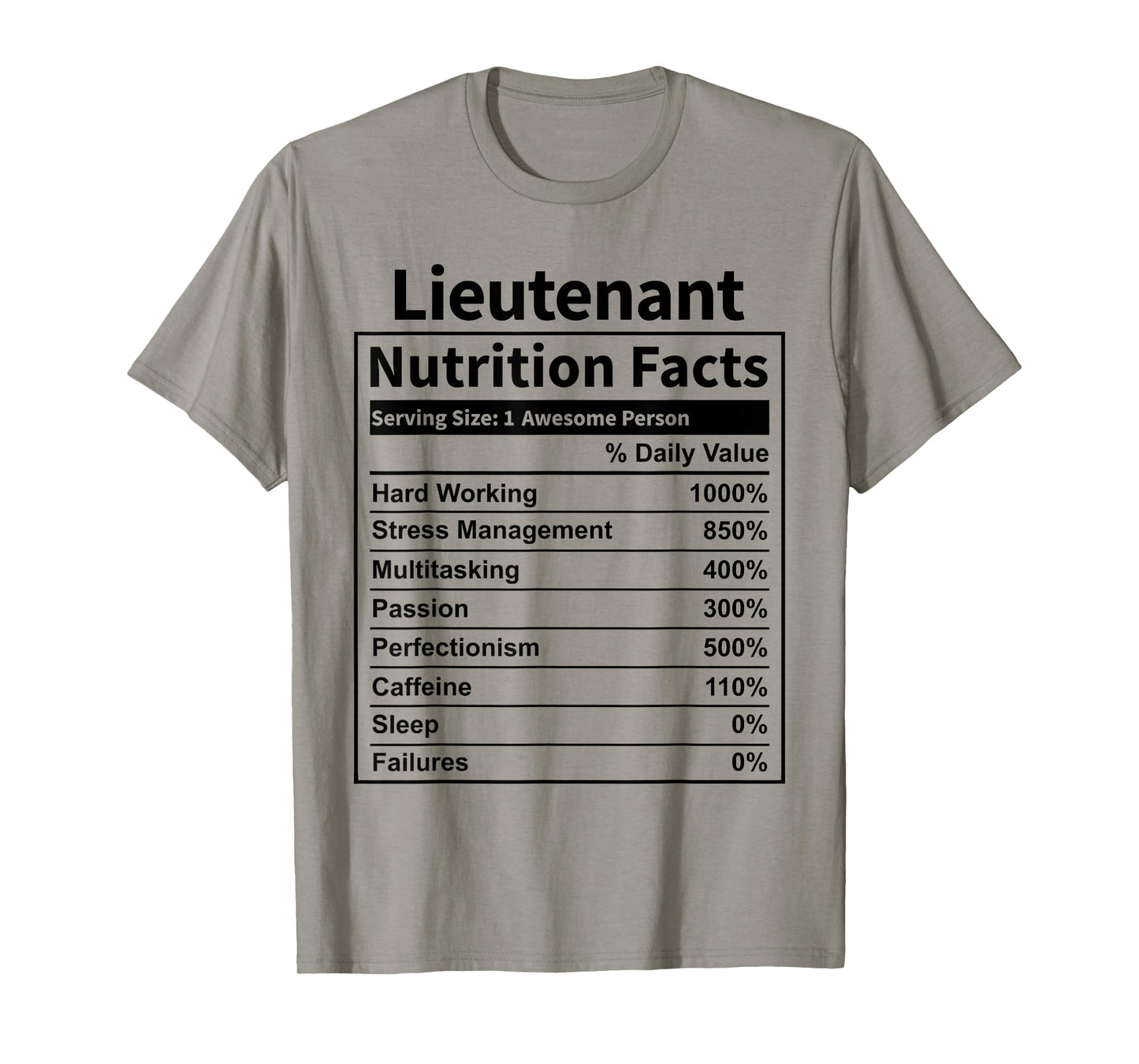 Lieutenant Nutrition Facts Funny for Men & Women T-Shirt