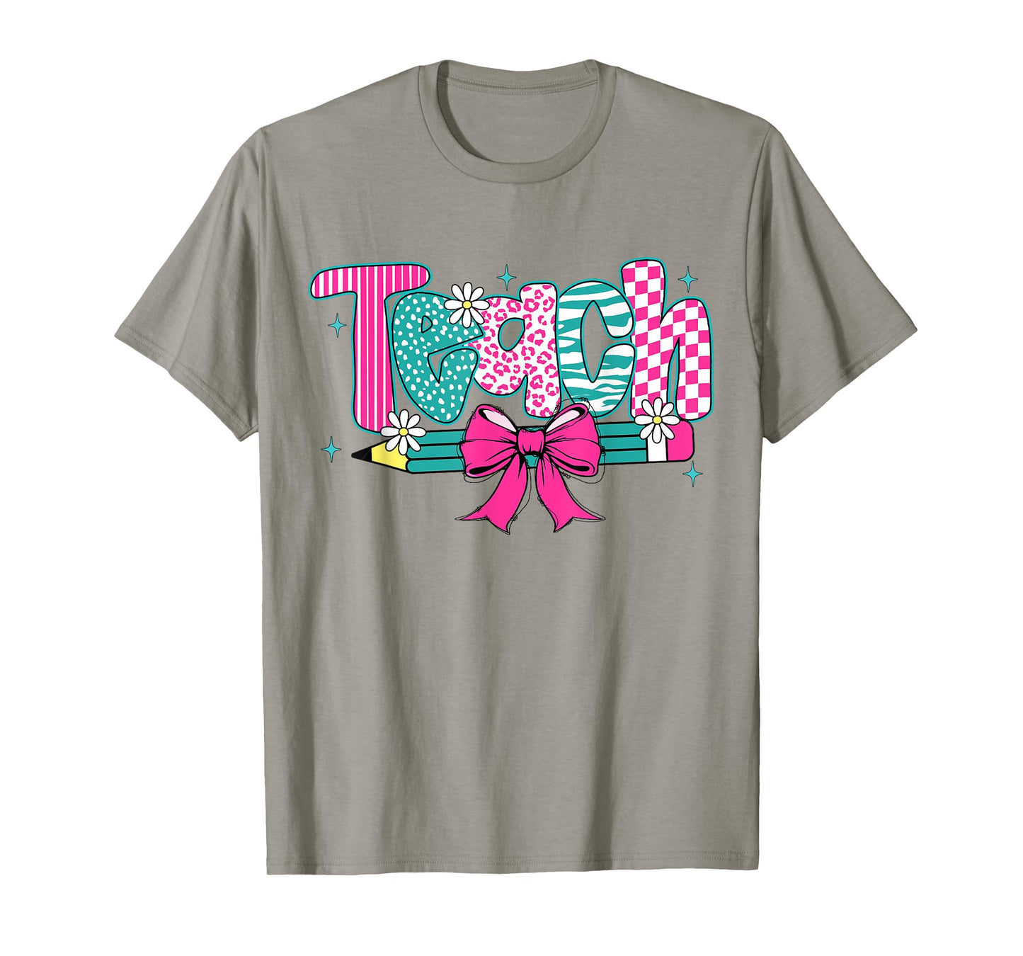 Girly Teach Coquette Bow Floral Pencil Teacher Appreciation T-Shirt