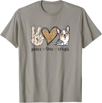 Funny Kawaii Peace Love Cardigan Blue Merle Corgi Lover T-Shirt