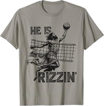He Is Rizzin Funny Jesus Playing Volleyball Player Easter T-Shirt