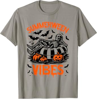 Summerween Vibes Skeleton Float Summer Halloween T-Shirt