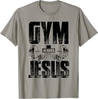 Religious Workout Gym & Jesus Barbell Lifting Weights Cross T-Shirt