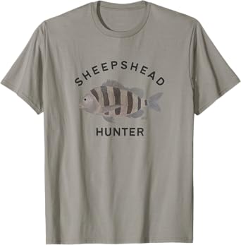Sheepshead hunter fishing T-Shirt, Small, Grey
