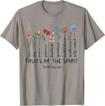 Faith Cross Christ Religious Inspirational Apparel Fruit of The Spirit Christian Faithful Bible Verse Jesus T-Shirt - Grey, Small, Women's Classic Fit, Short Sleeve