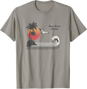 Boca Raton FL T-Shirt Vintage Graphic Tee 70s Seagull Sunset T-Shirt