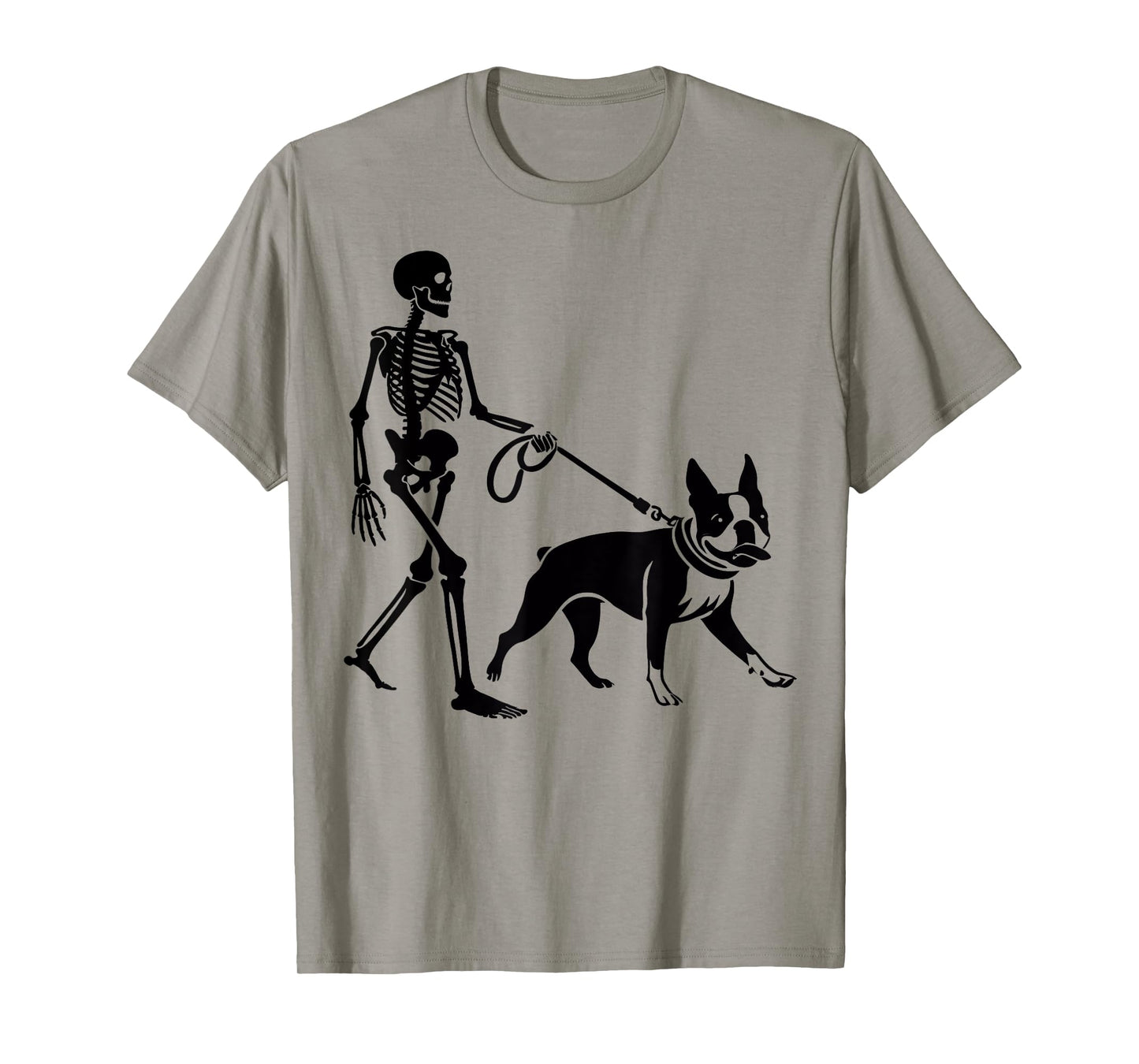 Funny Halloween Skeleton Walking Boston Terrier Dog Lover T-Shirt for Men Women Kids