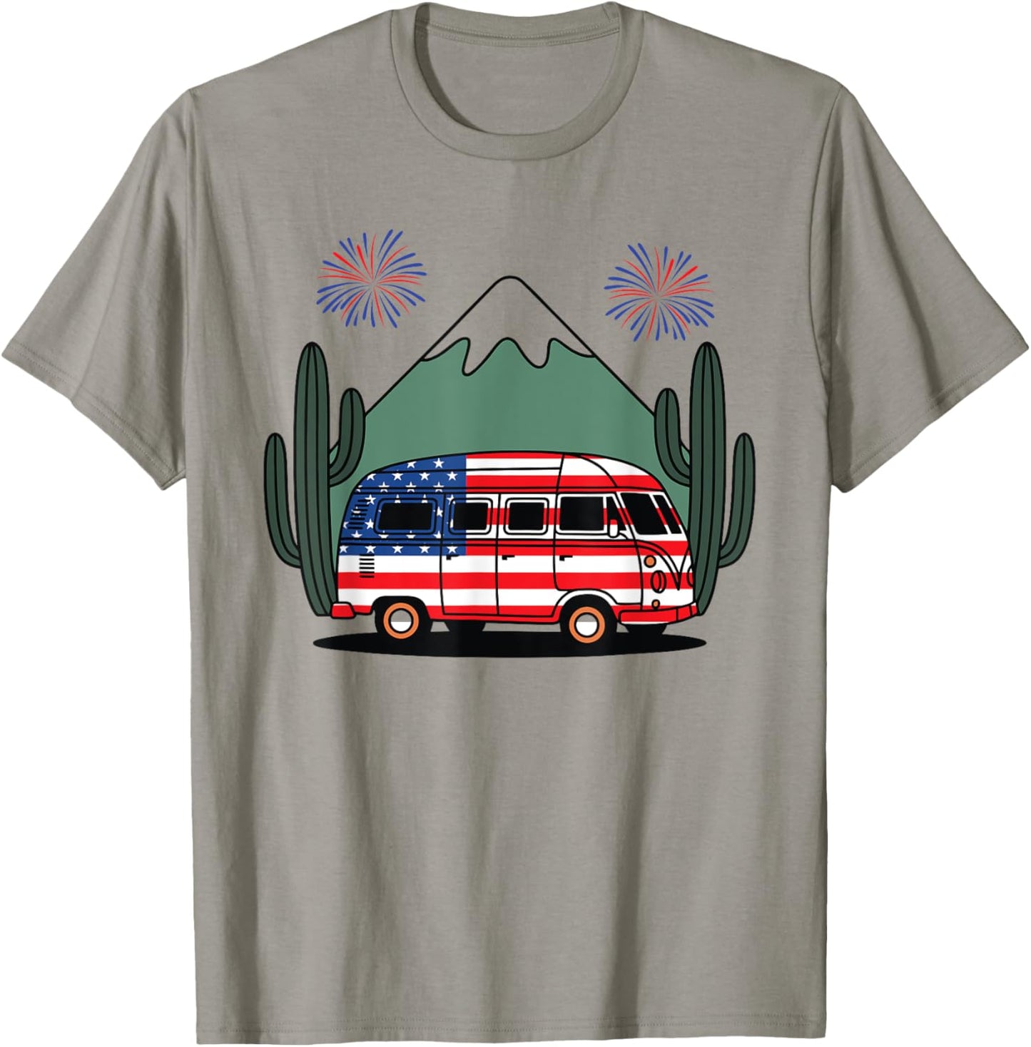 4th July Camper Van Us Flag Patriotic Camping Women Kids Men T-shirt